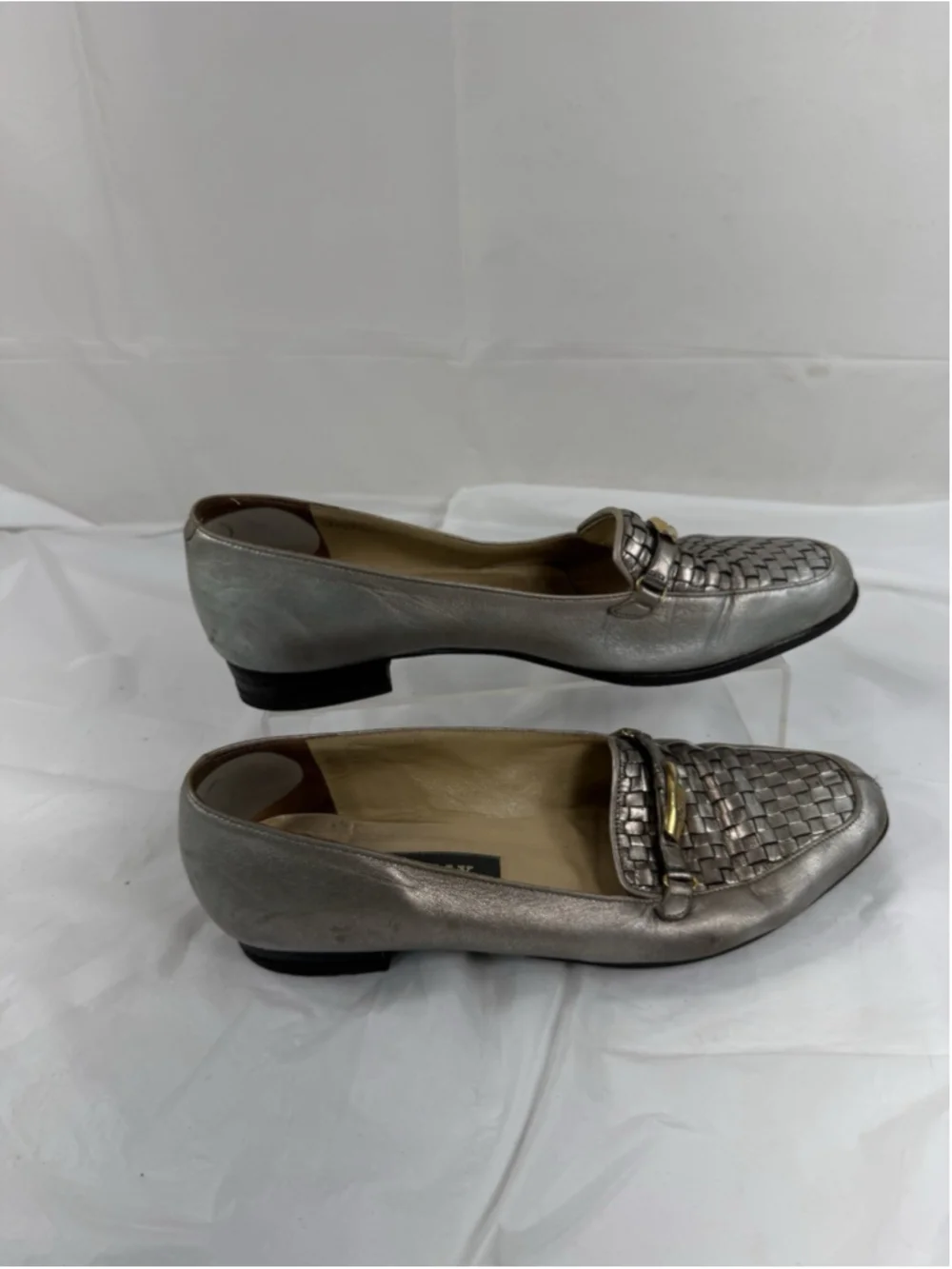 Bally Leather PEWTER Woven Classic Loafers Basketweave Vanessa SZ 6.5 C